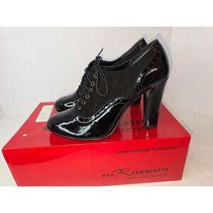 Ros Hommerson Urban Black Suede Patent Lace Up Bootie Heel 7.5M
365